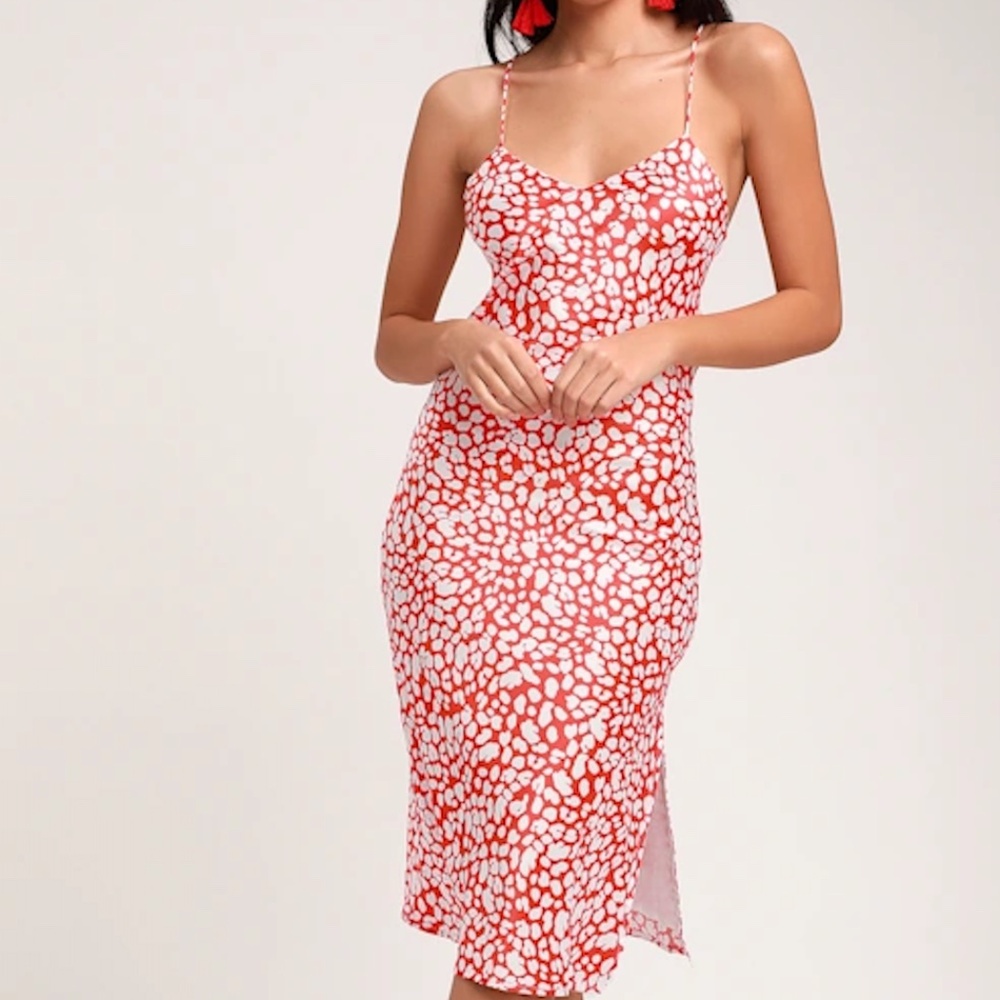 Calling My Spirit Red Print Satin Midi Dress